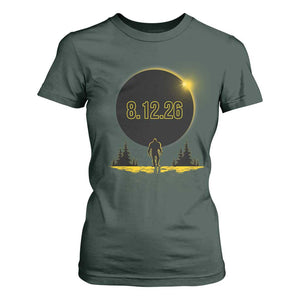 Bigfoot August 12 2026 Total Solar Eclipse T Shirt For Women Totality Sasquatch Cryptid Stargazer Memorabilia TS02 Dark Forest Green Print Your Wear