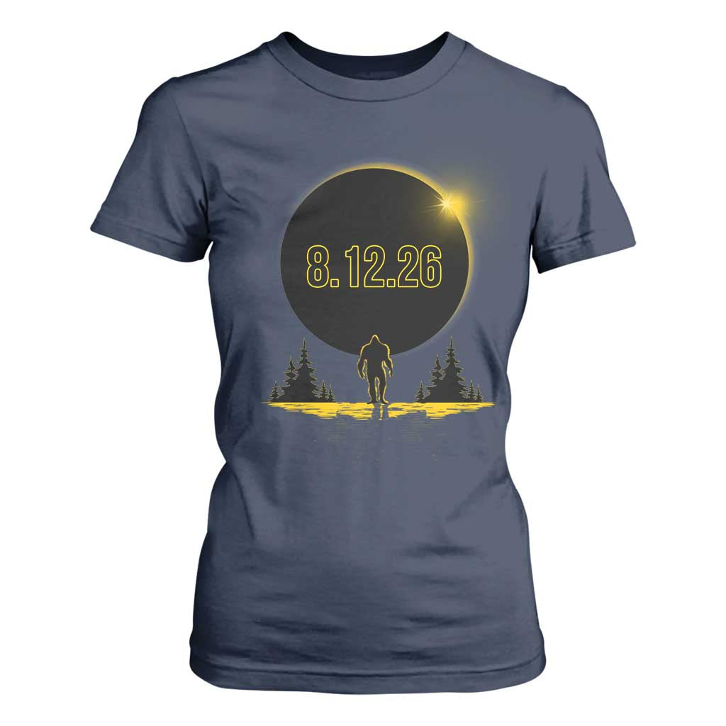 Bigfoot August 12 2026 Total Solar Eclipse T Shirt For Women Totality Sasquatch Cryptid Stargazer Memorabilia TS02 Navy Print Your Wear