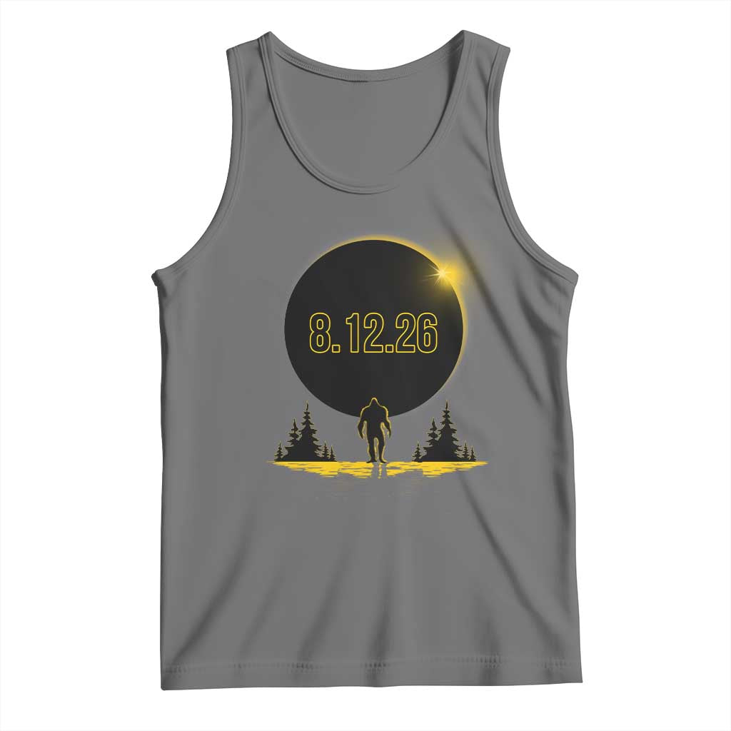 Bigfoot August 12 2026 Total Solar Eclipse Tank Top Totality Sasquatch Cryptid Stargazer Memorabilia TS02 Black Heather Print Your Wear