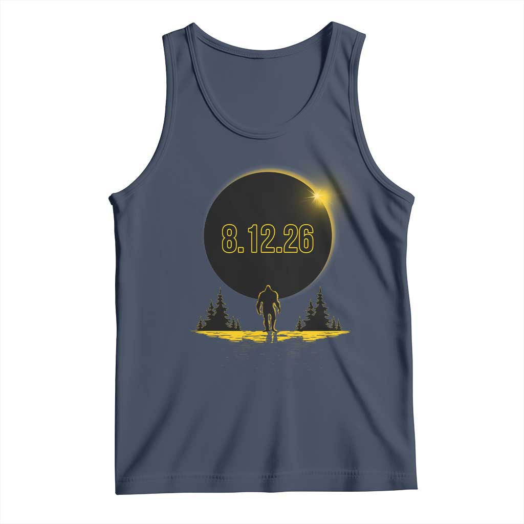 Bigfoot August 12 2026 Total Solar Eclipse Tank Top Totality Sasquatch Cryptid Stargazer Memorabilia TS02 Navy Print Your Wear