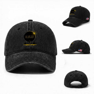 Bigfoot August 12 2026 Total Solar Eclipse Washed Cotton Baseball Cap Totality Sasquatch Cryptid Stargazer Memorabilia TS02 Washed Cap Universal Fit Black Print Your Wear