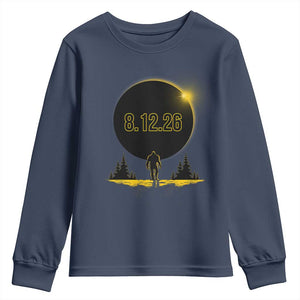 Bigfoot August 12 2026 Total Solar Eclipse Youth Sweatshirt Totality Sasquatch Cryptid Stargazer Memorabilia TS02 Navy Print Your Wear