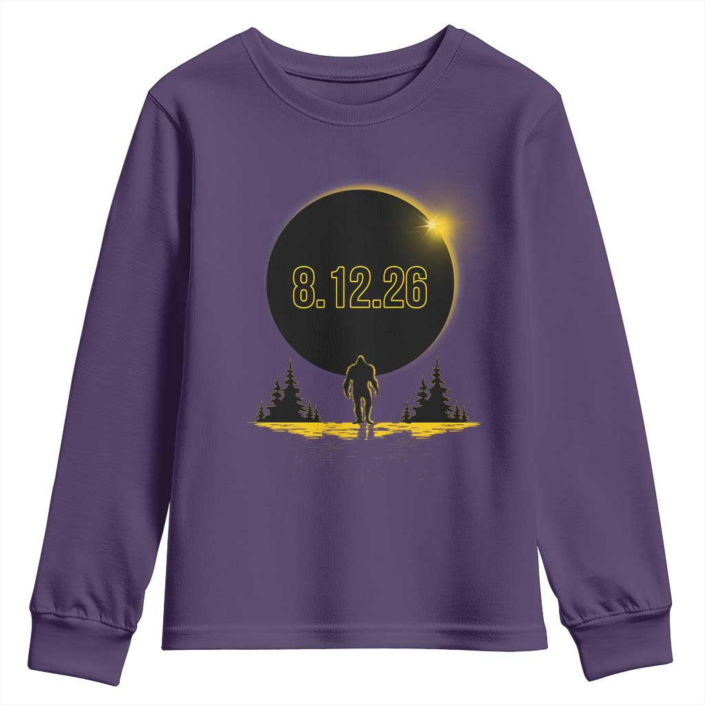 Bigfoot August 12 2026 Total Solar Eclipse Youth Sweatshirt Totality Sasquatch Cryptid Stargazer Memorabilia TS02 Purple Print Your Wear