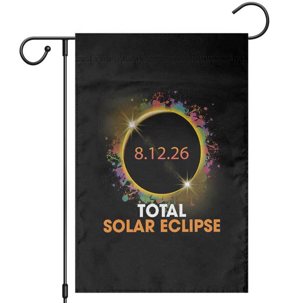 Colorful Paint Splatter 2026 Total Solar Eclipse Totality Astronomy Garden Flag TS02 Black Print Your Wear