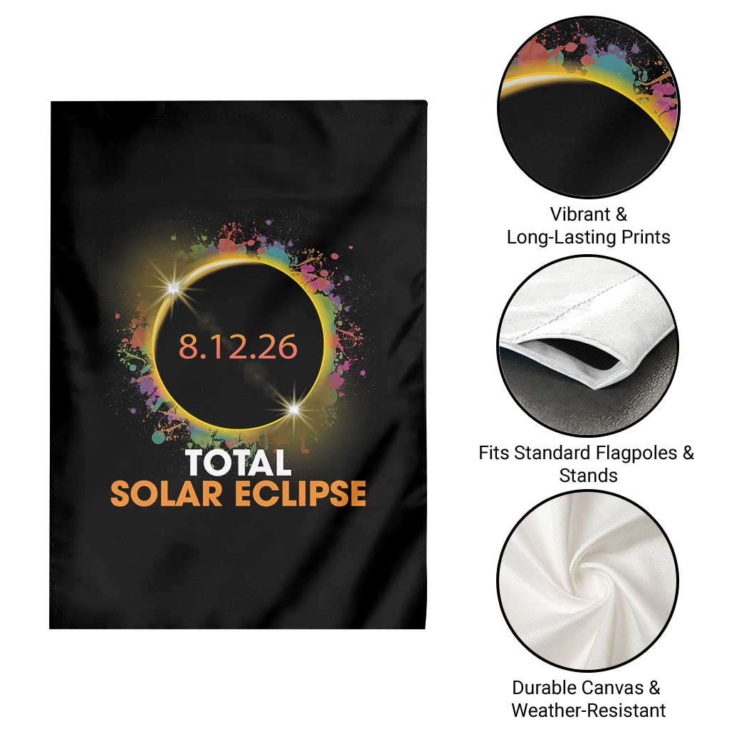 Colorful Paint Splatter 2026 Total Solar Eclipse Totality Astronomy Garden Flag TS02 Print Your Wear