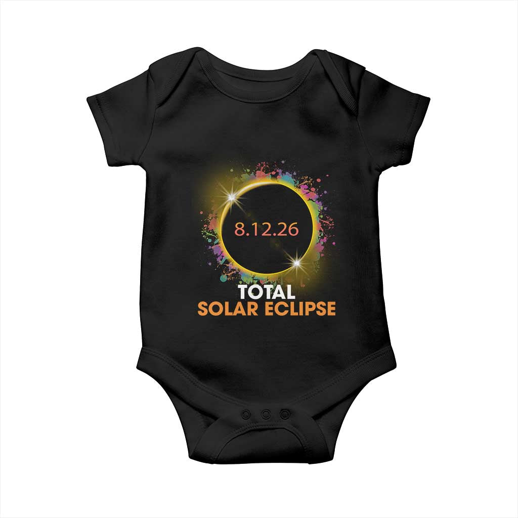 Colorful Paint Splatter 2026 Total Solar Eclipse Totality Astronomy Baby Onesie TS02 Black Print Your Wear