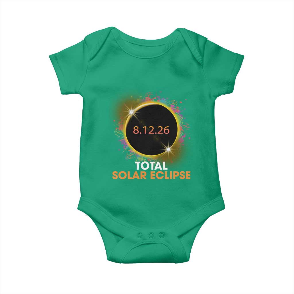 Colorful Paint Splatter 2026 Total Solar Eclipse Totality Astronomy Baby Onesie TS02 Irish Green Print Your Wear