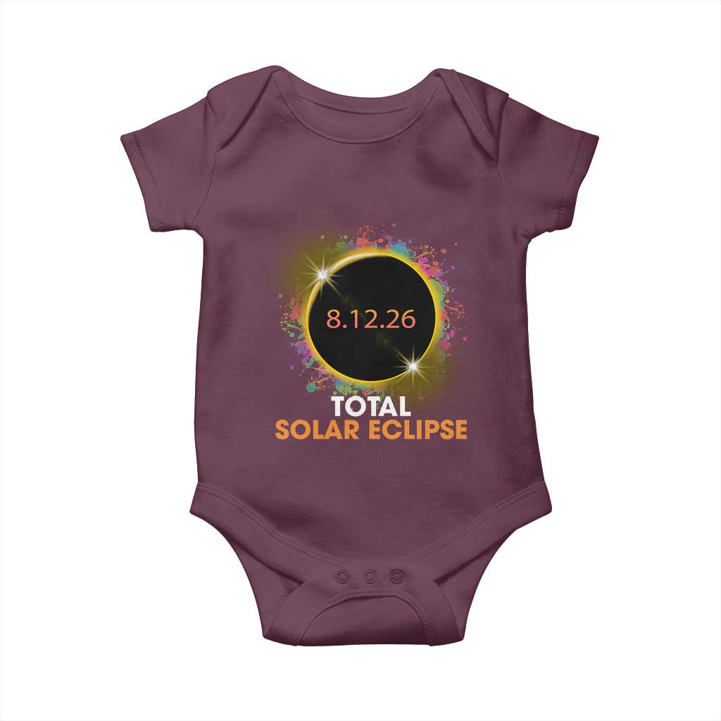 Colorful Paint Splatter 2026 Total Solar Eclipse Totality Astronomy Baby Onesie TS02 Maroon Print Your Wear