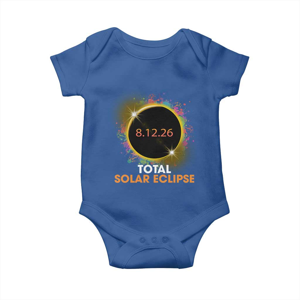 Colorful Paint Splatter 2026 Total Solar Eclipse Totality Astronomy Baby Onesie TS02 Royal Blue Print Your Wear