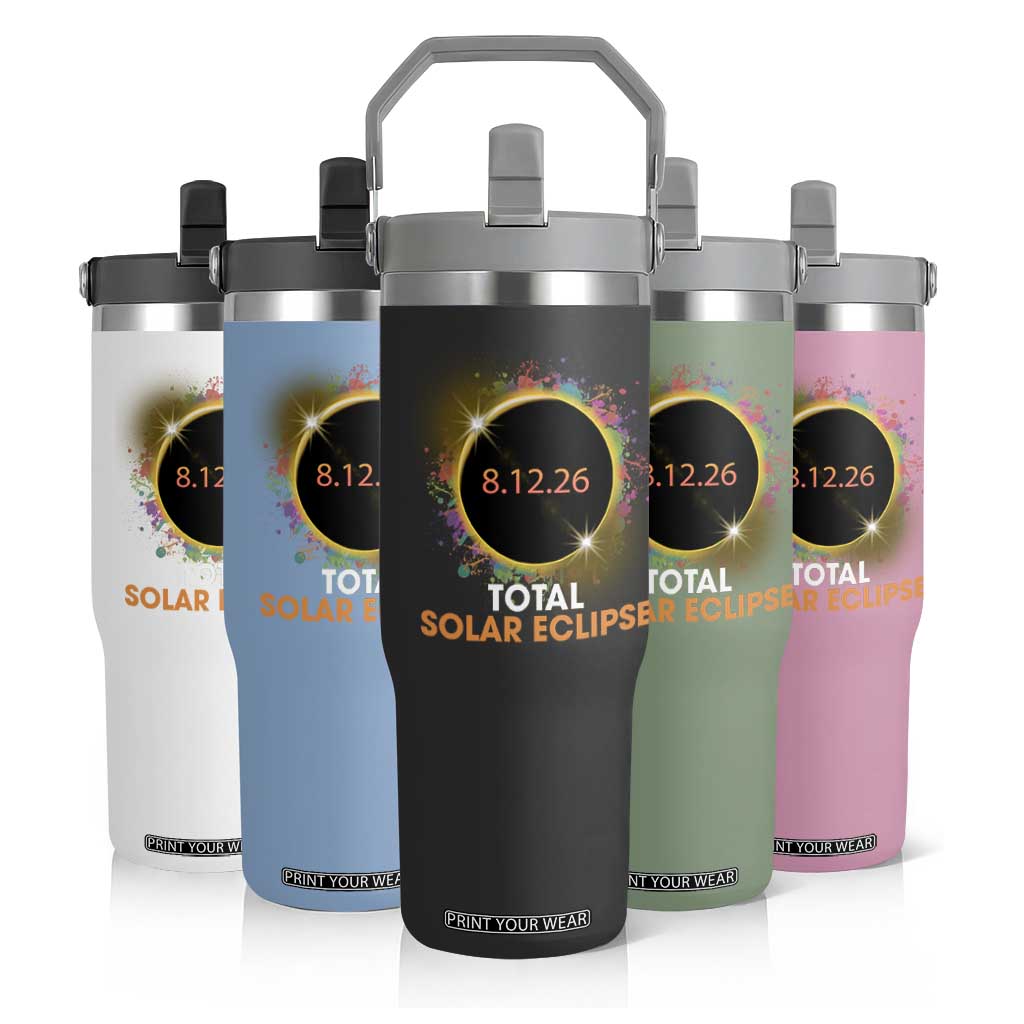 Colorful Paint Splatter 2026 Total Solar Eclipse Totality Astronomy Flip Straw Tumbler TS02 Print Your Wear