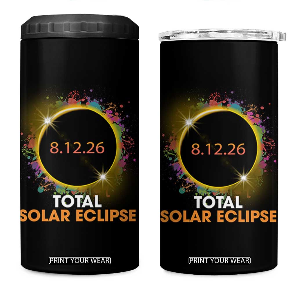 Colorful Paint Splatter 2026 Total Solar Eclipse Totality Astronomy 4 in 1 Can Cooler Tumbler TS02 One Size: 16 oz Black Print Your Wear
