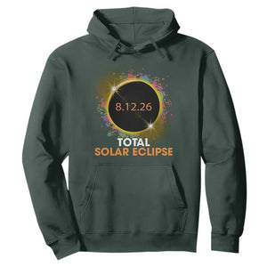 Colorful Paint Splatter 2026 Total Solar Eclipse Totality Astronomy Hoodie TS02 Dark Forest Green Print Your Wear