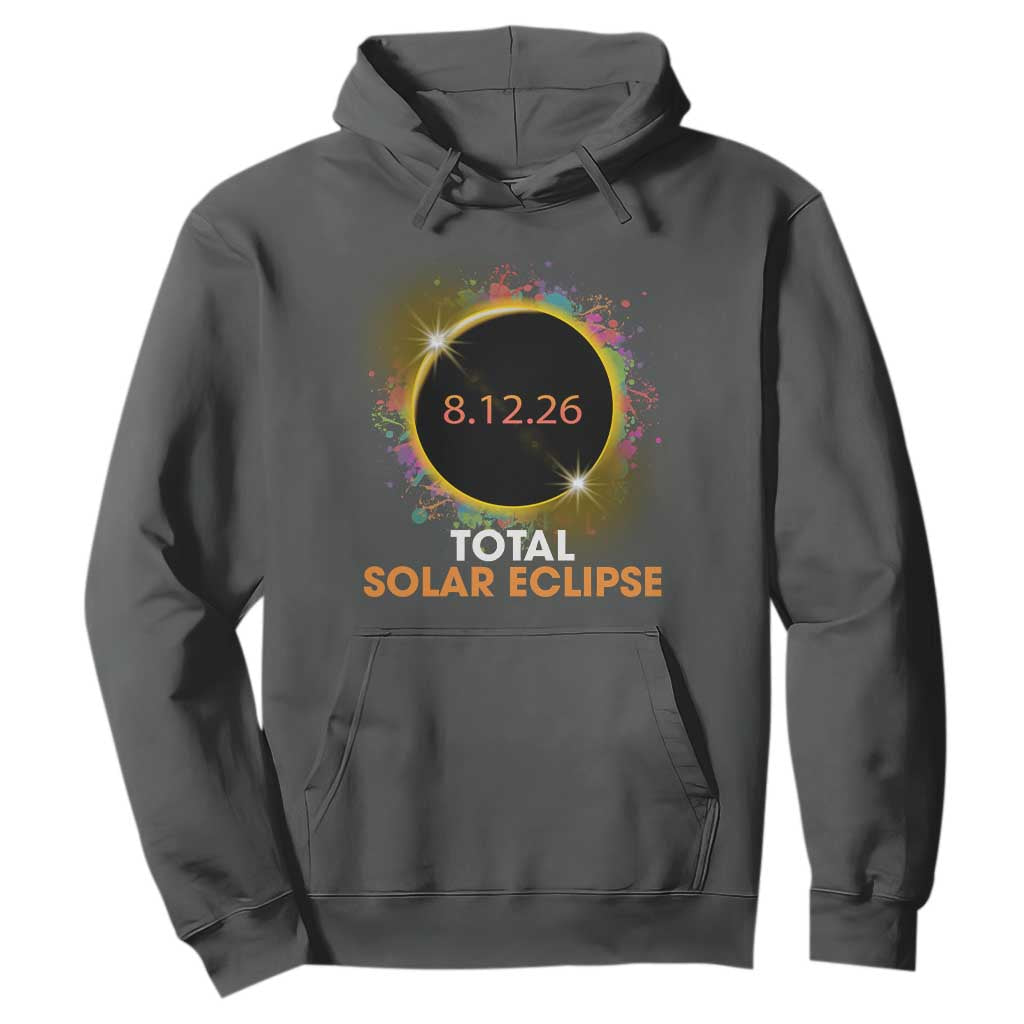 Colorful Paint Splatter 2026 Total Solar Eclipse Totality Astronomy Hoodie TS02 Dark Heather Print Your Wear