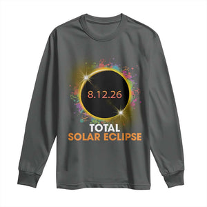 Colorful Paint Splatter 2026 Total Solar Eclipse Totality Astronomy Long Sleeve Shirt TS02 Dark Heather Print Your Wear
