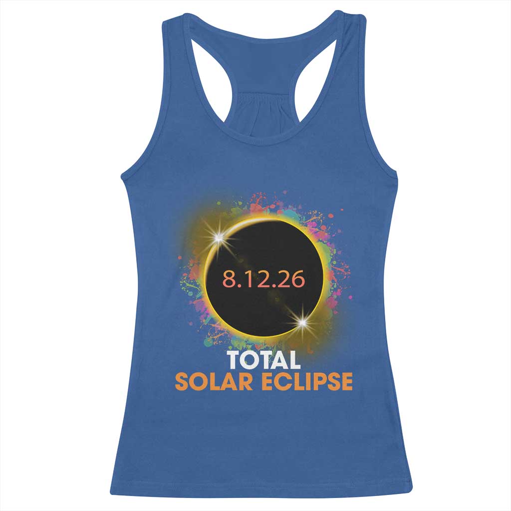 Colorful Paint Splatter 2026 Total Solar Eclipse Totality Astronomy Racerback Tank Top TS02 Royal Blue Print Your Wear