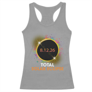 Colorful Paint Splatter 2026 Total Solar Eclipse Totality Astronomy Racerback Tank Top TS02 Sport Gray Print Your Wear