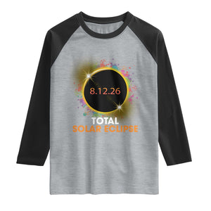 Colorful Paint Splatter 2026 Total Solar Eclipse Totality Astronomy Raglan Shirt TS02 Heather Gray Black Print Your Wear