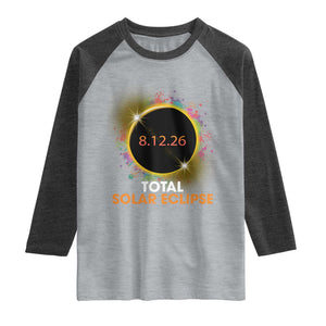 Colorful Paint Splatter 2026 Total Solar Eclipse Totality Astronomy Raglan Shirt TS02 Heather Gray Heather Charcoal Print Your Wear