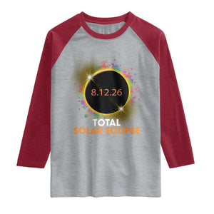 Colorful Paint Splatter 2026 Total Solar Eclipse Totality Astronomy Raglan Shirt TS02 Heather Gray Heather Red Print Your Wear