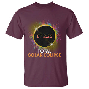 Colorful Paint Splatter 2026 Total Solar Eclipse Totality Astronomy T Shirt TS02 Maroon Print Your Wear