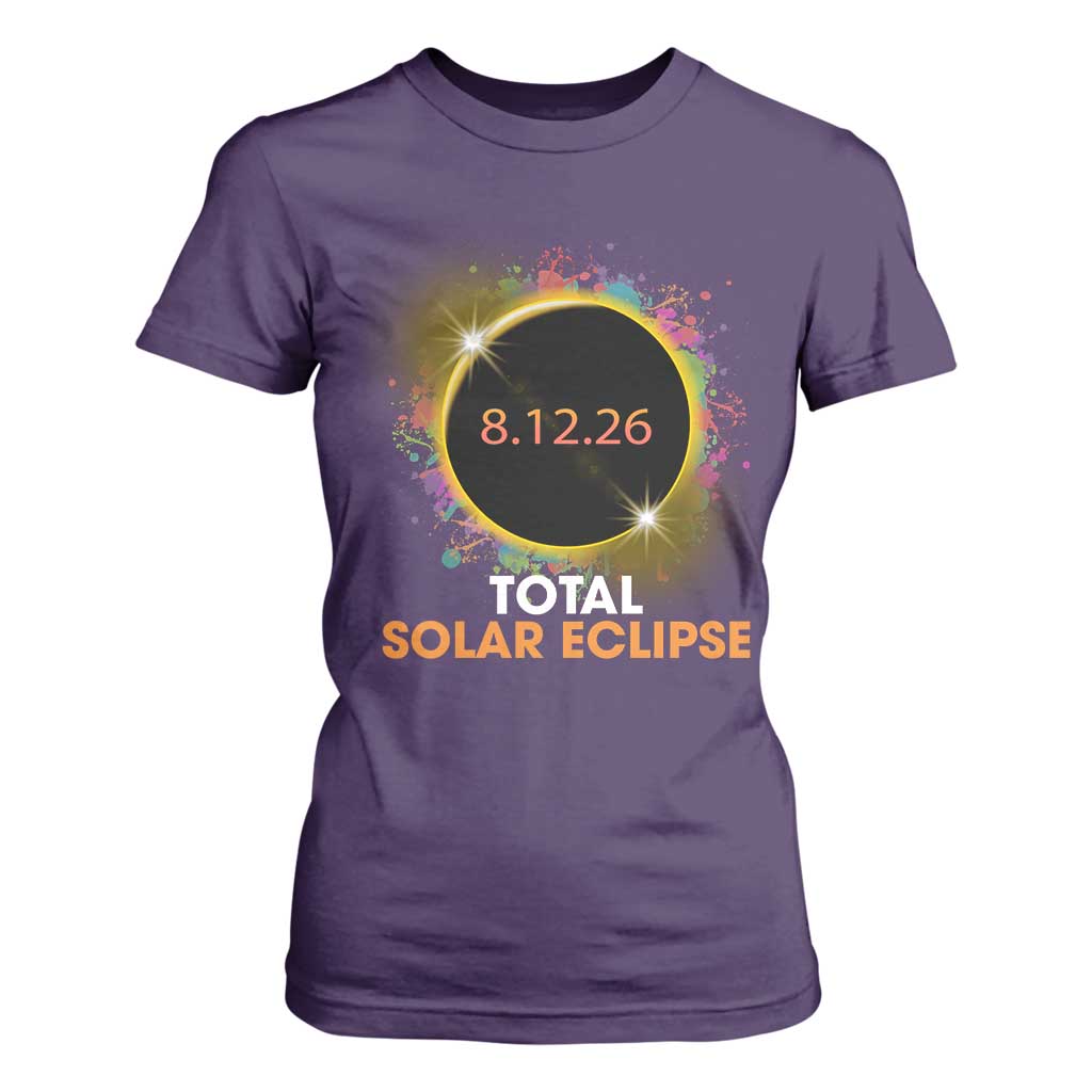 Colorful Paint Splatter 2026 Total Solar Eclipse Totality Astronomy T Shirt For Women TS02 Purple Print Your Wear