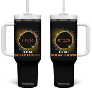 Colorful Paint Splatter 2026 Total Solar Eclipse Totality Astronomy Tumbler With Handle TS02 One Size: 40 oz Black Print Your Wear