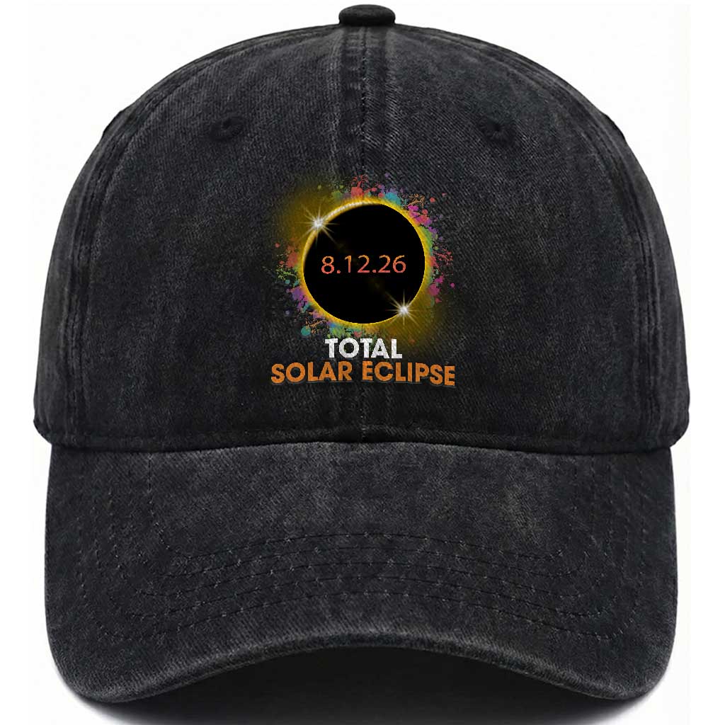 Colorful Paint Splatter 2026 Total Solar Eclipse Totality Astronomy Washed Cotton Baseball Cap TS02 Print Your Wear