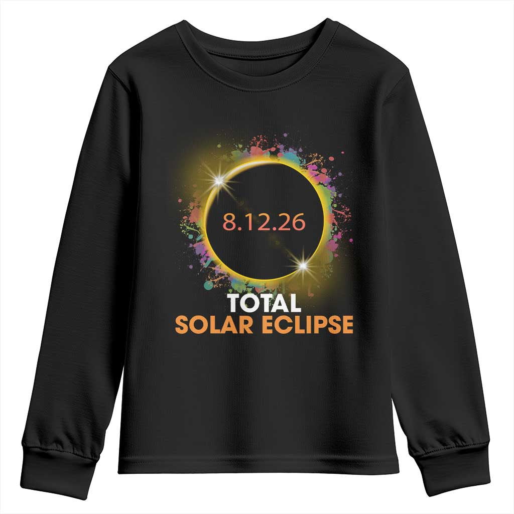 Colorful Paint Splatter 2026 Total Solar Eclipse Totality Astronomy Youth Sweatshirt TS02 Black Print Your Wear