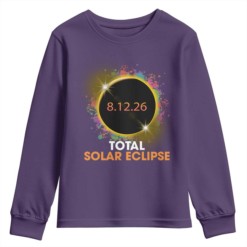 Colorful Paint Splatter 2026 Total Solar Eclipse Totality Astronomy Youth Sweatshirt TS02 Purple Print Your Wear