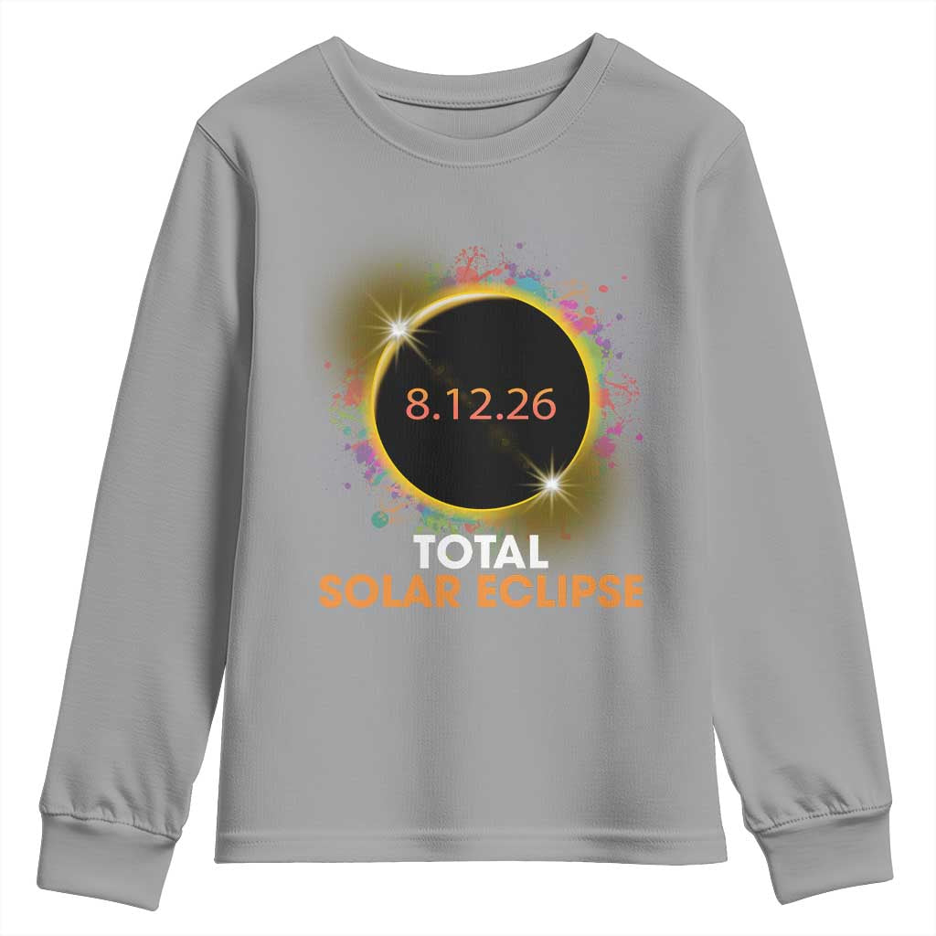 Colorful Paint Splatter 2026 Total Solar Eclipse Totality Astronomy Youth Sweatshirt TS02 Sport Gray Print Your Wear