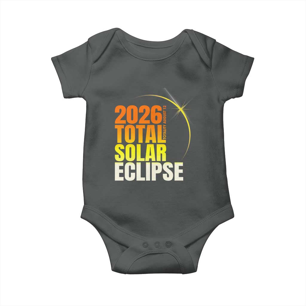 2026 Total Solar Eclipse August 12 Baby Onesie Totality Modern Space Graphic TS02 Dark Heather Print Your Wear