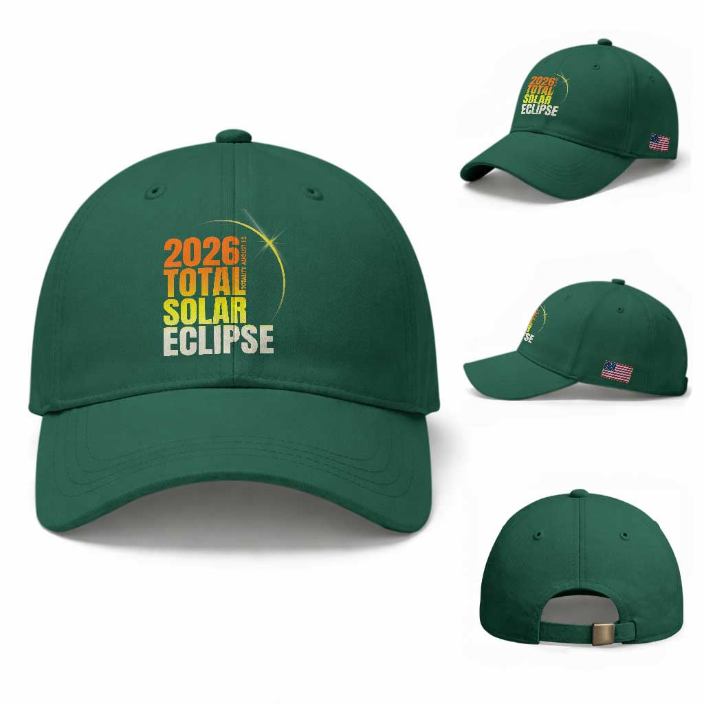 2026 Total Solar Eclipse August 12 Baseball Cap Totality Modern Space Graphic TS02 Baseball Cap Universal Fit Irish Green Print Your Wear