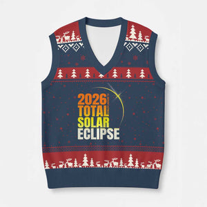 2026 Total Solar Eclipse August 12 V-Neck Knit Sweater Vest Totality Modern Space Graphic TS02 Navy Red Print Your Wear