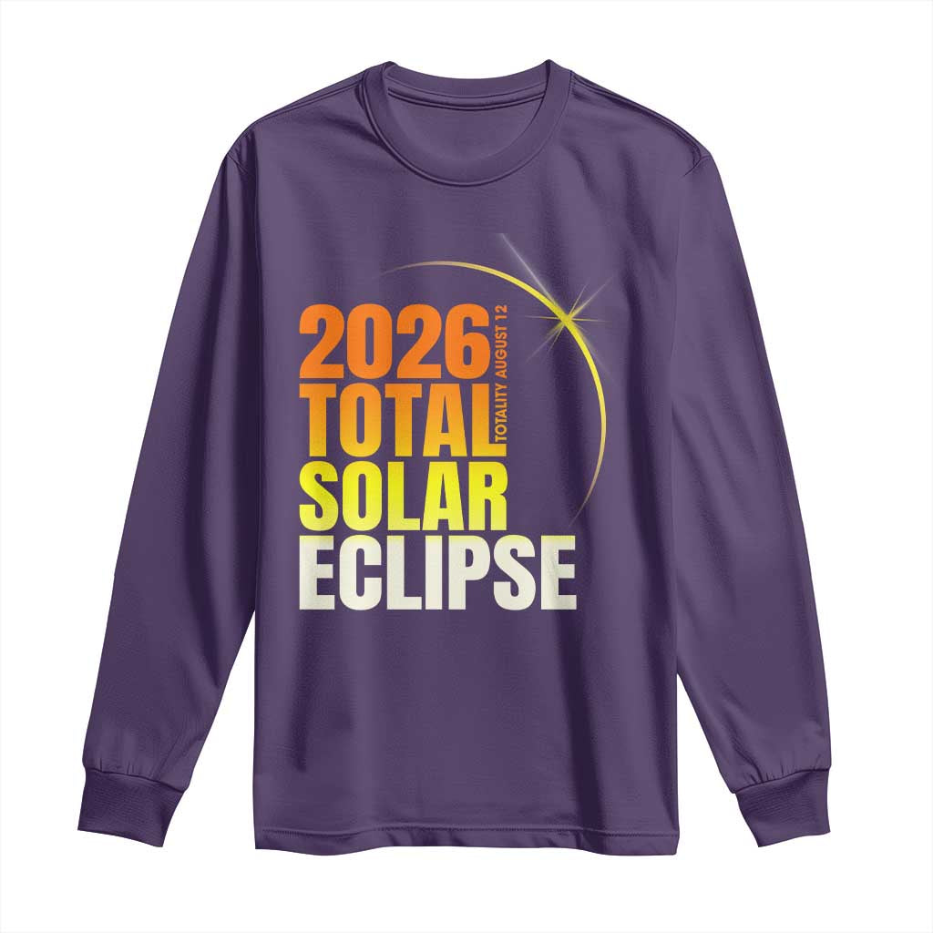 2026 Total Solar Eclipse August 12 Long Sleeve Shirt Totality Modern Space Graphic TS02 Purple Print Your Wear