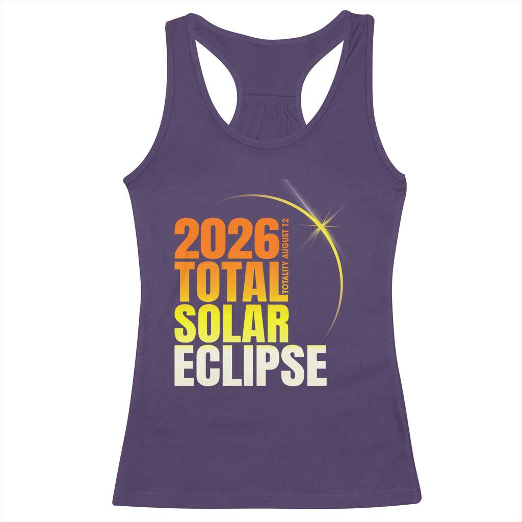 2026 Total Solar Eclipse August 12 Racerback Tank Top Totality Modern Space Graphic TS02 Purple Print Your Wear