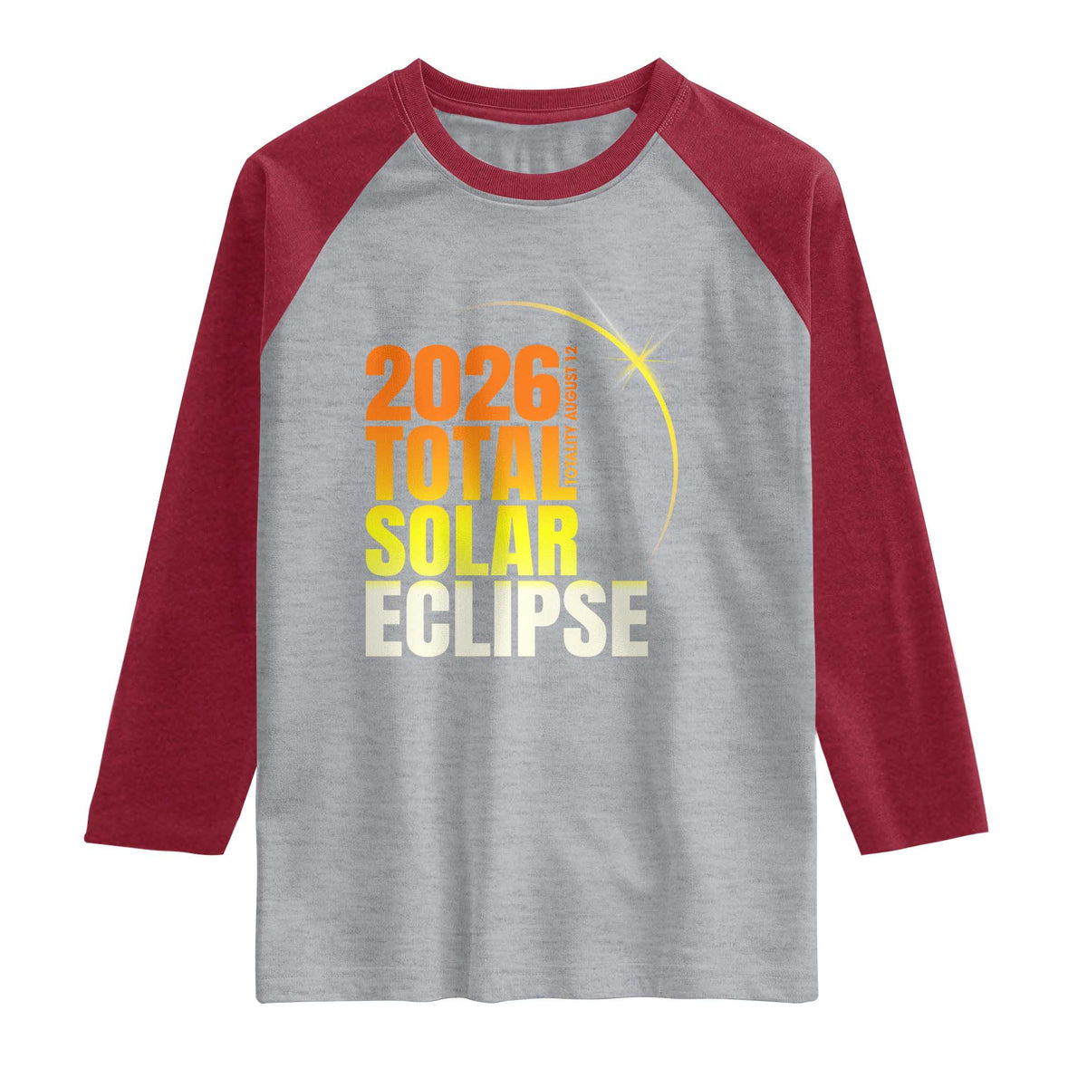 2026 Total Solar Eclipse August 12 Raglan Shirt Totality Modern Space Graphic TS02 Heather Gray Heather Red Print Your Wear