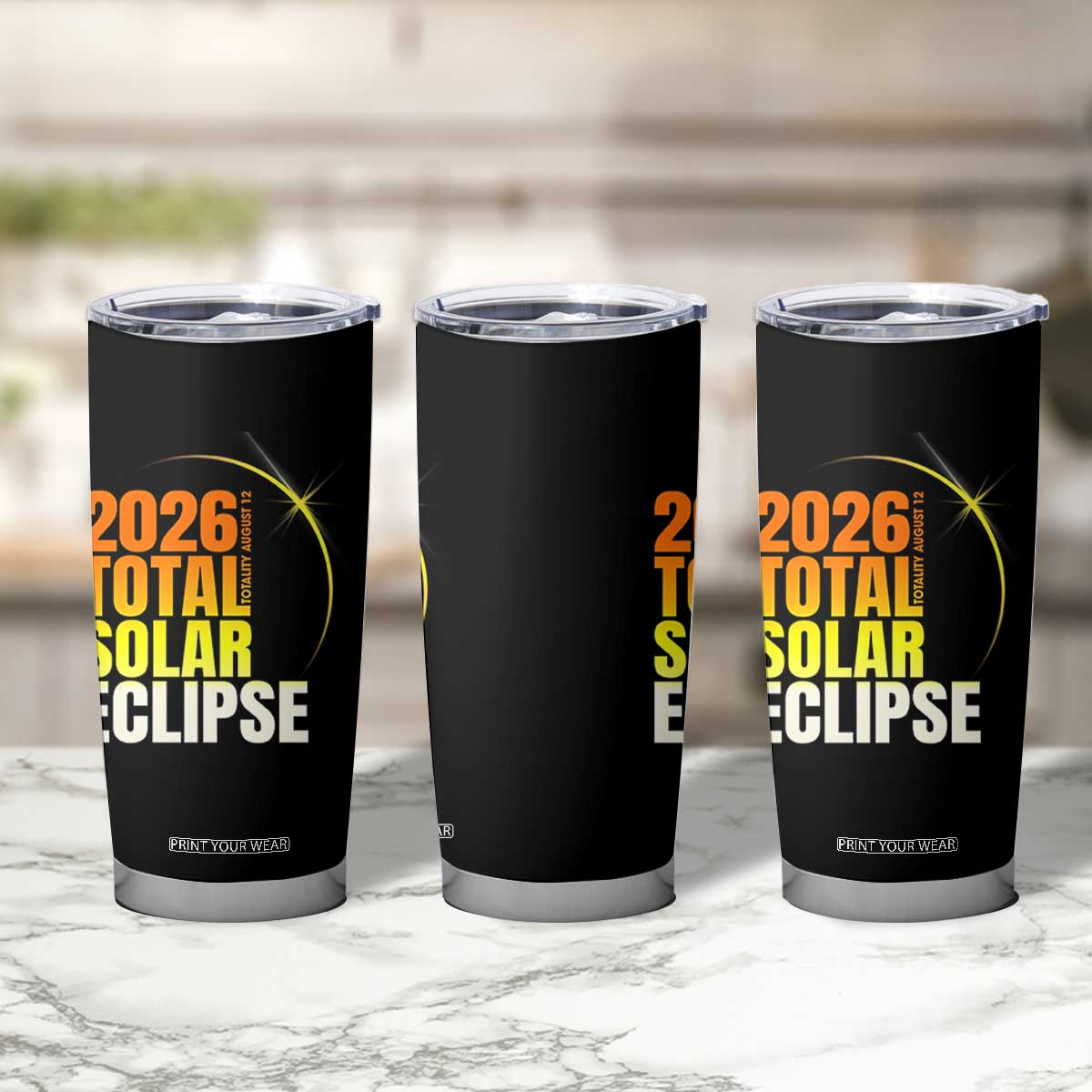 2026 Total Solar Eclipse August 12 Tumbler Cup Totality Modern Space Graphic TS02 Print Your Wear