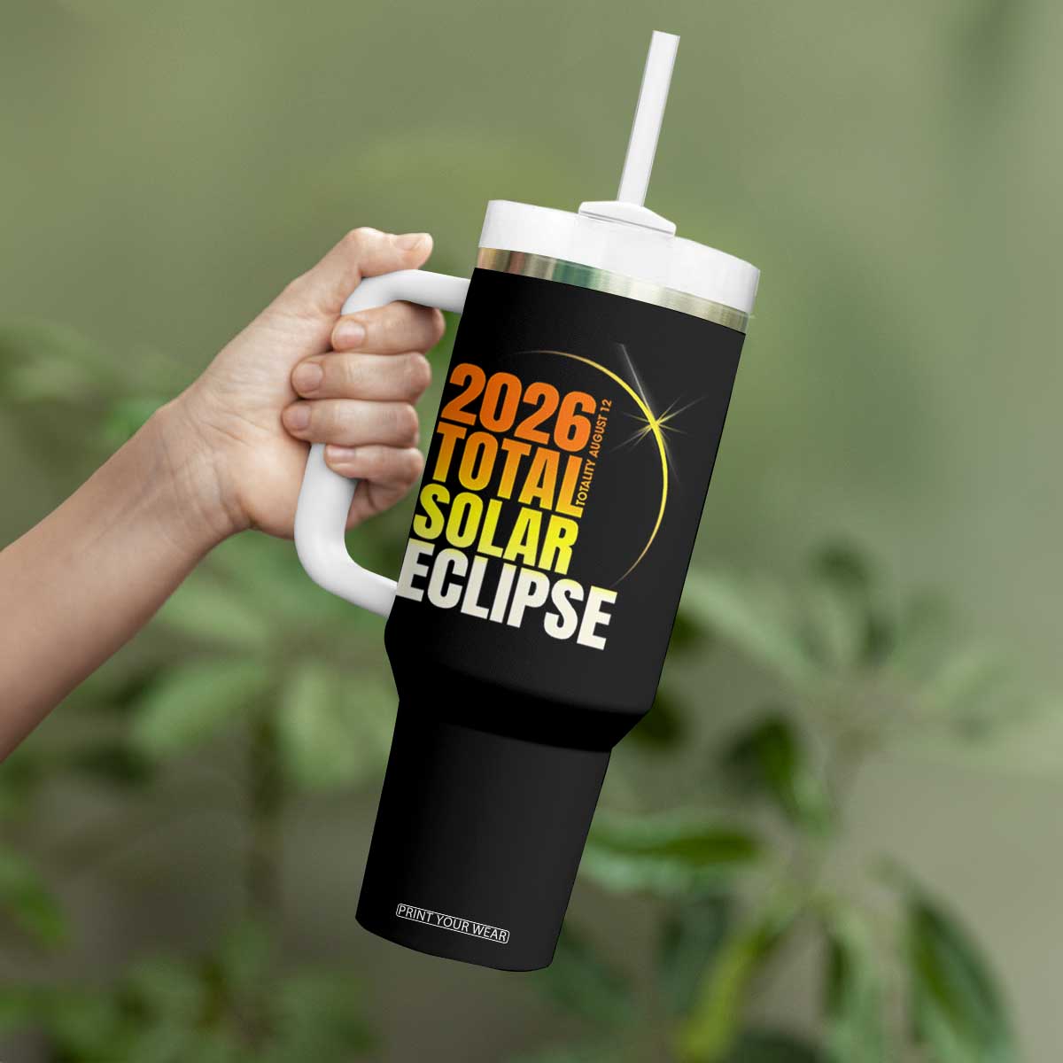 2026 Total Solar Eclipse August 12 Tumbler With Handle Totality Modern Space Graphic TS02 Print Your Wear