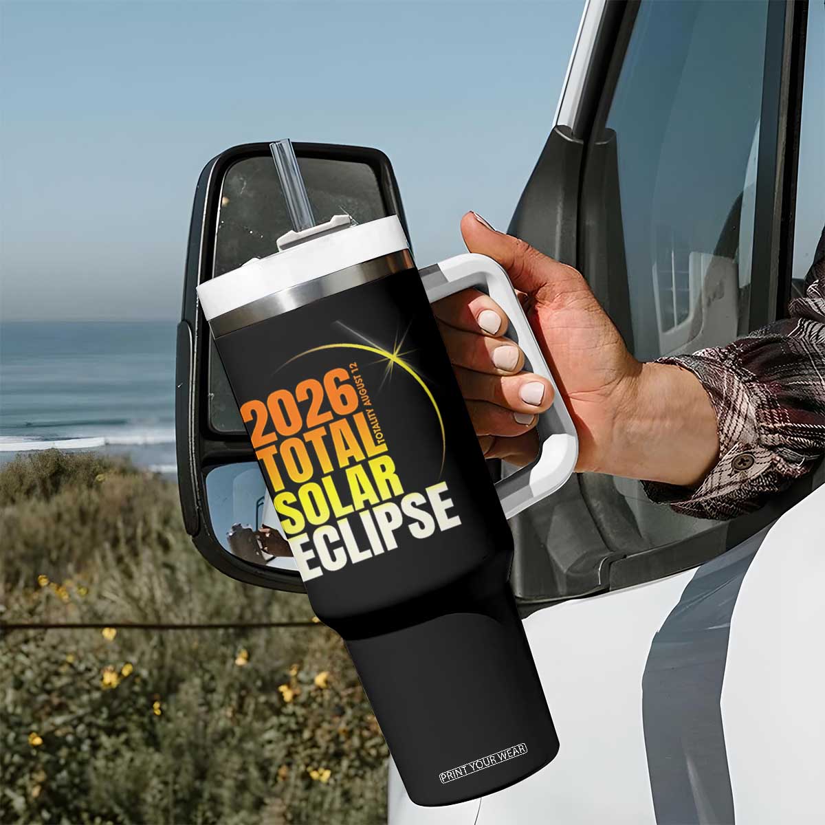 2026 Total Solar Eclipse August 12 Tumbler With Handle Totality Modern Space Graphic TS02 Print Your Wear