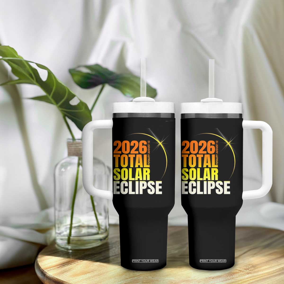 2026 Total Solar Eclipse August 12 Tumbler With Handle Totality Modern Space Graphic TS02 Print Your Wear
