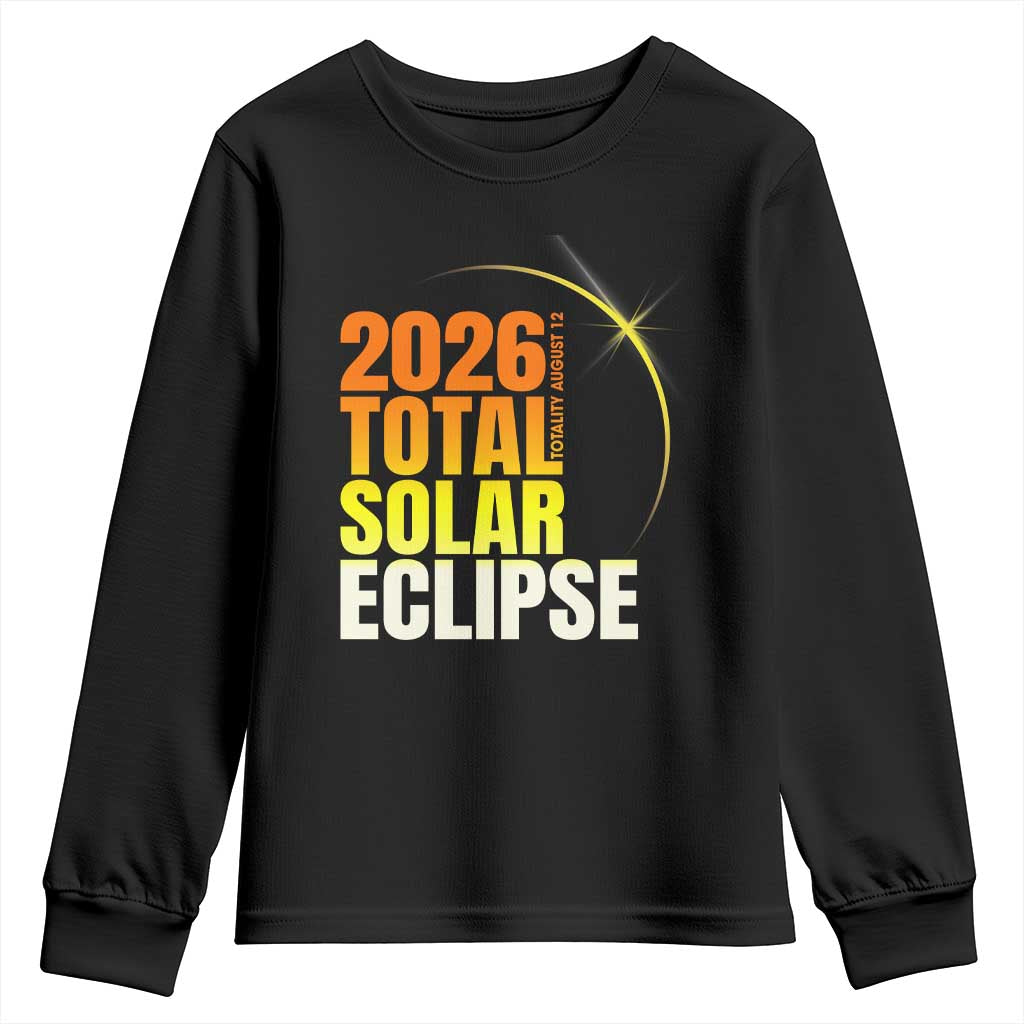 2026 Total Solar Eclipse August 12 Youth Sweatshirt Totality Modern Space Graphic TS02 Black Print Your Wear