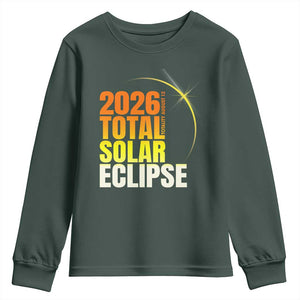2026 Total Solar Eclipse August 12 Youth Sweatshirt Totality Modern Space Graphic TS02 Dark Forest Green Print Your Wear