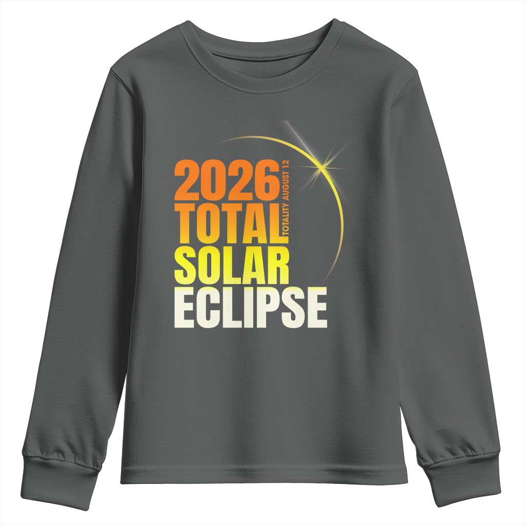 2026 Total Solar Eclipse August 12 Youth Sweatshirt Totality Modern Space Graphic TS02 Dark Heather Print Your Wear