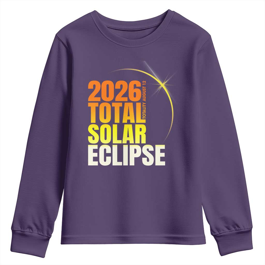 2026 Total Solar Eclipse August 12 Youth Sweatshirt Totality Modern Space Graphic TS02 Purple Print Your Wear