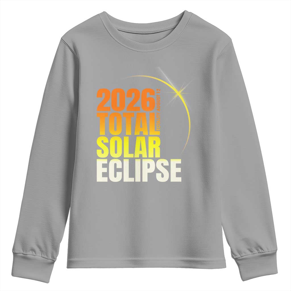2026 Total Solar Eclipse August 12 Youth Sweatshirt Totality Modern Space Graphic TS02 Sport Gray Print Your Wear