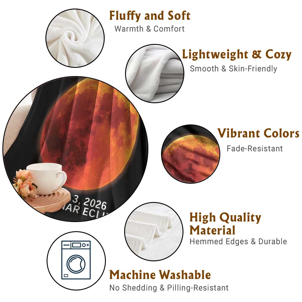 Blood Moon Total Lunar Eclipse March 3 2026 Throw Blanket Blood Moon Astronomy Souvenir Graphic TS02 Print Your Wear