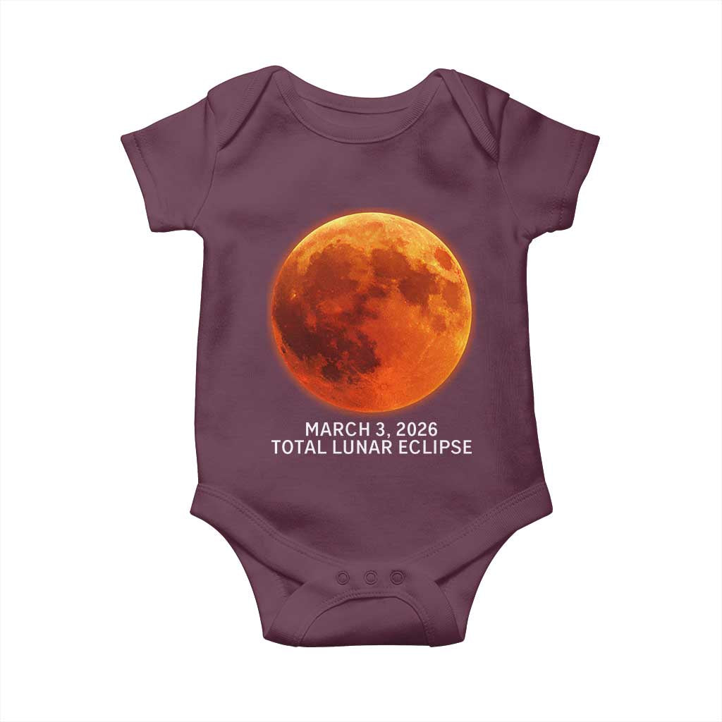 Blood Moon Total Lunar Eclipse March 3 2026 Baby Onesie Blood Moon Astronomy Souvenir Graphic TS02 Maroon Print Your Wear