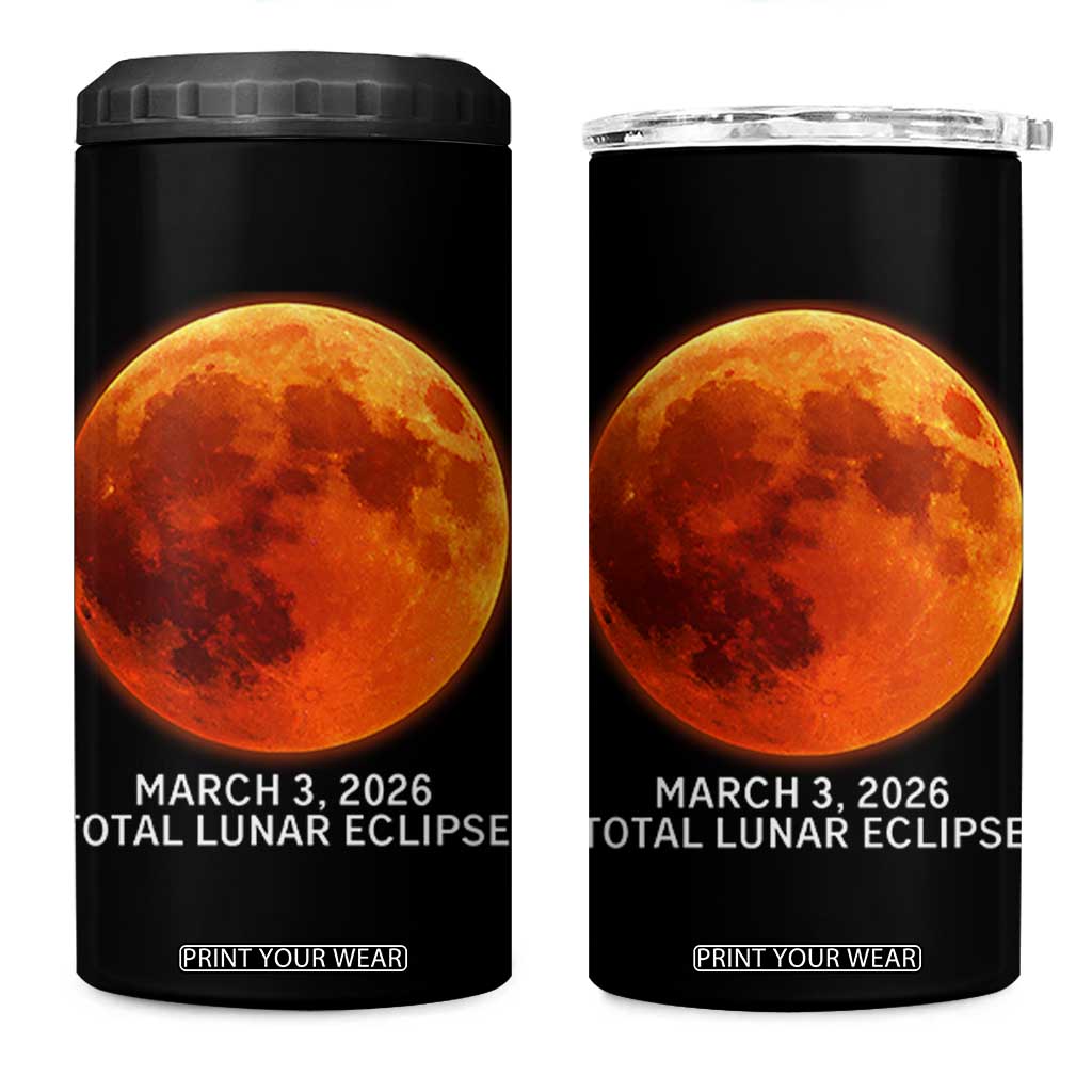 Blood Moon Total Lunar Eclipse March 3 2026 4 in 1 Can Cooler Tumbler Blood Moon Astronomy Souvenir Graphic TS02 One Size: 16 oz Black Print Your Wear