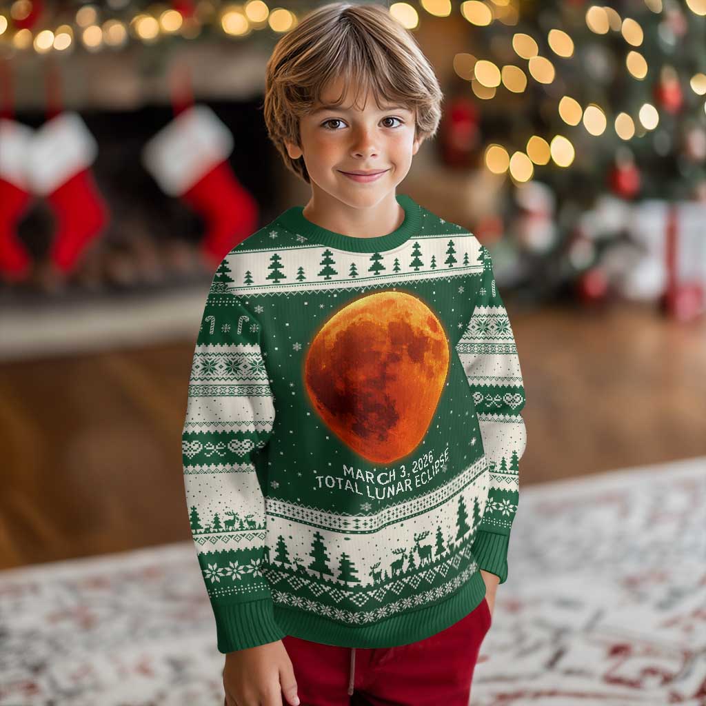Blood Moon Total Lunar Eclipse March 3 2026 Ugly Christmas Sweater Blood Moon Astronomy Souvenir Graphic TS02 Forest Green Beige Print Your Wear