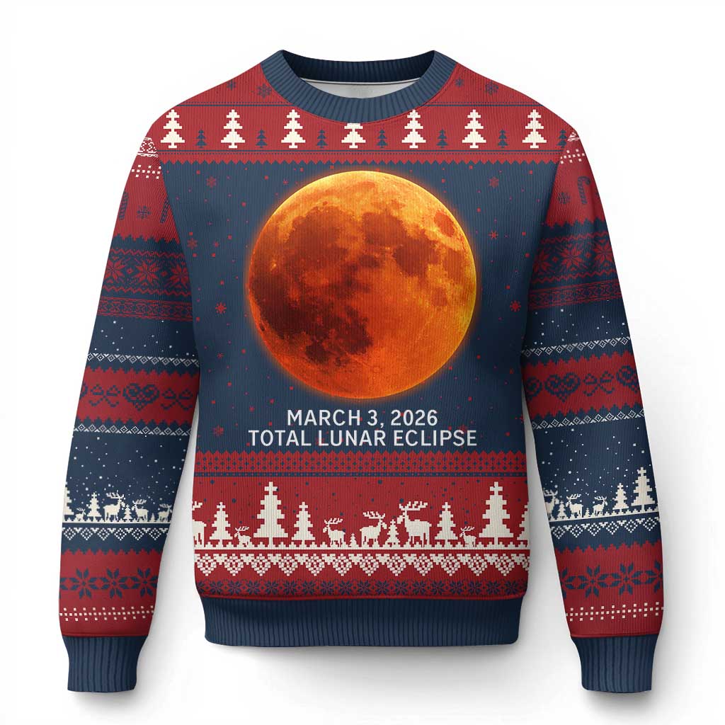 Blood Moon Total Lunar Eclipse March 3 2026 Ugly Christmas Sweater Blood Moon Astronomy Souvenir Graphic TS02 Navy Red Print Your Wear